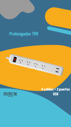 Prolongador/Zapatilla TRV de 4 salidas con llave térmica y 2 puertos USB fast charger
