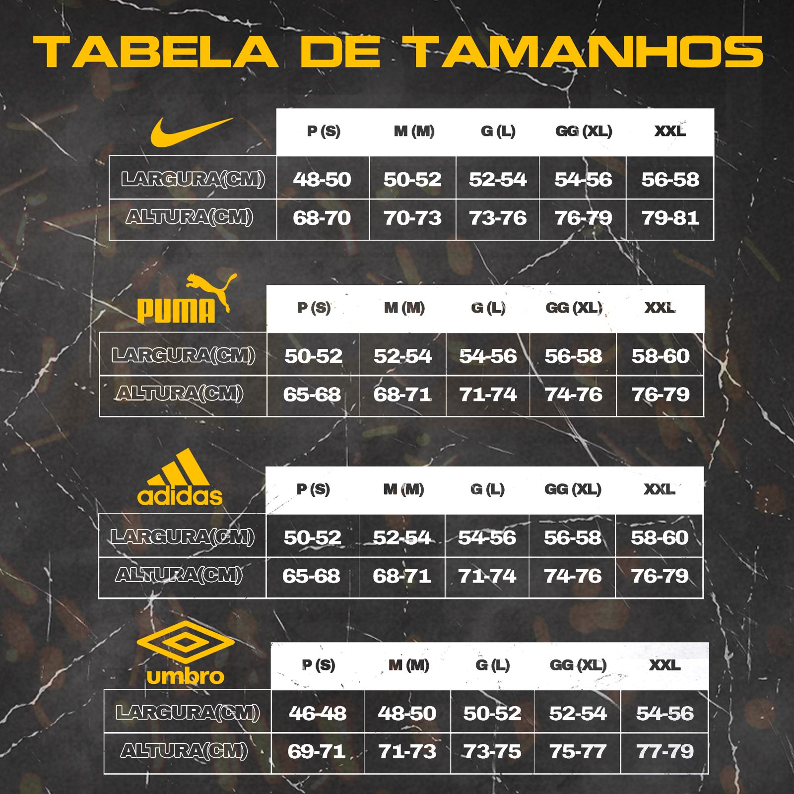 Loja online de RARA - TABELA DE MEDIDAS