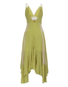 Vestido Midi de Voil Detalhes Rendas-Amarelo Limao - comprar online
