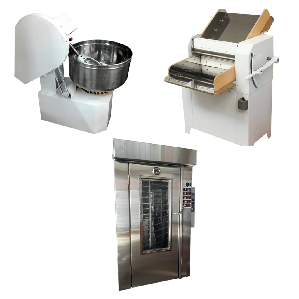 Horno Rotativo 15 bandejas + Amasadora 50kg + Sobadora 500mm (LINEA ECO)