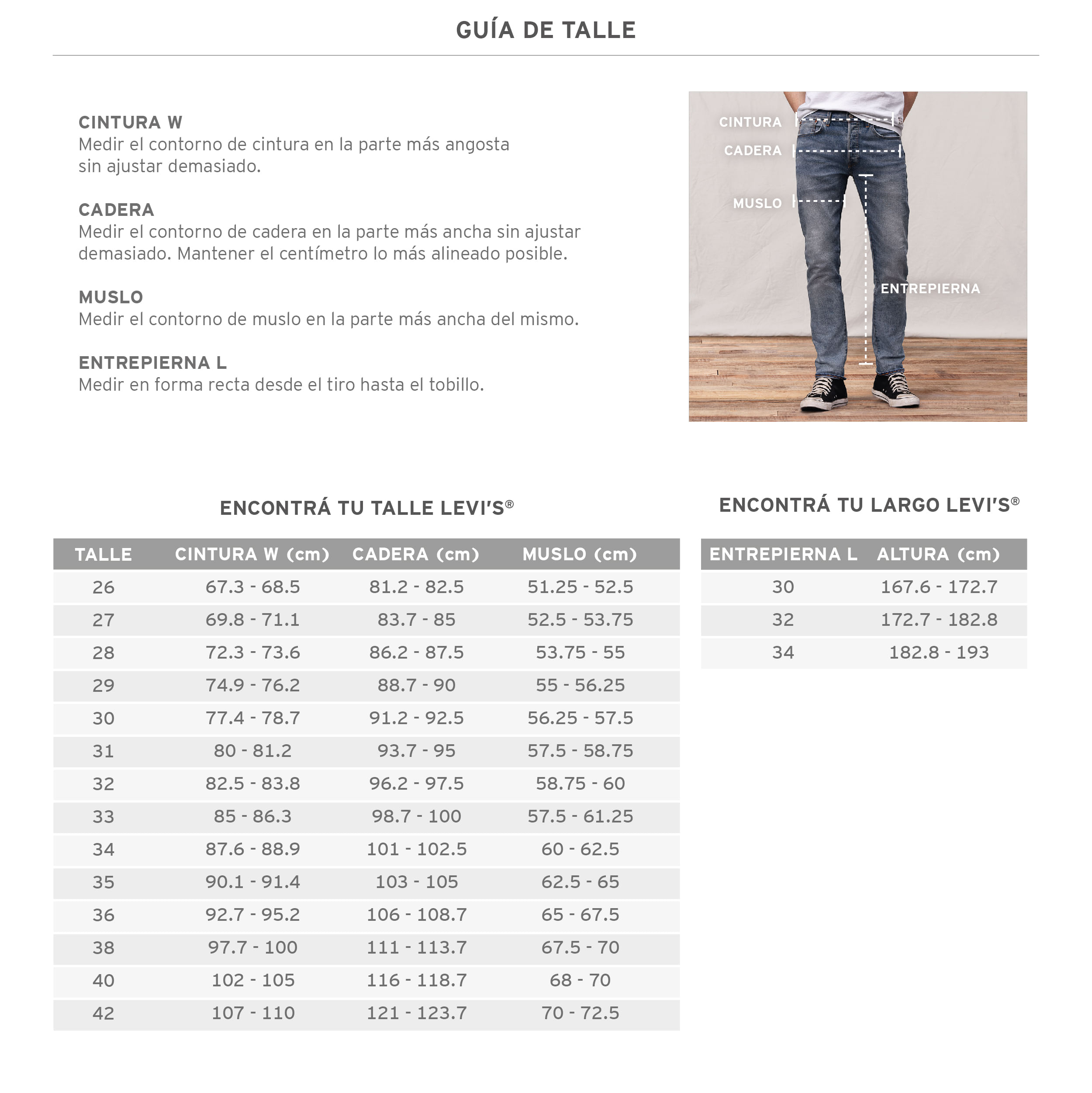 Guía de Jeans Levi's para mujer