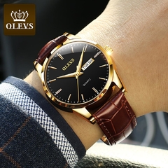 OLEVS Marca de topo masculino clássico relógio à prova d'água de quartzo pulseira de couro de negócios popular casual masculino