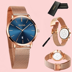 Relógio feminino ultrafino de marca de luxo relógios femininos à prova d'água rosa ouro inoxidável aço inoxidável calendário quartzo relógio de pulso montre femme
