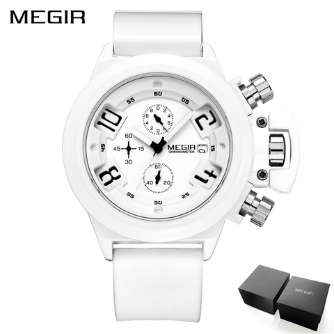 MEGIR Big Dial Moda Masculina Relógios Desportivos Militares Impermeável  Correia de Silicone Relógio de Pulso Casual de Quartzo Masculino Relogio  Masculino