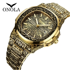 Relógio de ouro de luxo masculino marca ONOLA fashion Steel relógios dourados à prova d'água homem olock Reloj Hombre