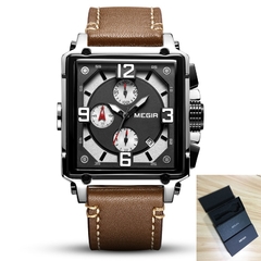 Megir novo luxo masculino esportes cronógrafo relógio de quartzo multifuncional calendário luminoso relógio à prova dclock água quadrado 2061 - Relogios Importados na Web - Frete Grátis Todo o Brasil
