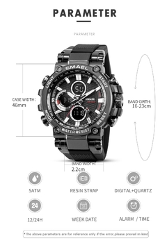 SMAEL 1803 Relógio esportivo masculino relógios à prova d'água 5Bar Dual Time Relógio militar masculino relógio despertador resistente a choques montre homme