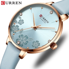CURREN relógios femininos de couro de marca de quartzo relógios de pulso de design de luxo para mulheres charme flores mostrador montre femme