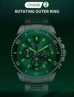 2021 Novo Relógio Moda Masculina Impermeável Aço Inoxidável Verde Diver Esportivo Chronograph Relógio Quartz Masculino Relogio Masculino - loja online