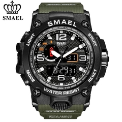 Relógios esportivos masculinos da marca SMAEL dual display analógico digital LED relógio de pulso eletrônico de quartzo impermeável para natação relógio militar