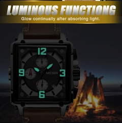 Megir novo luxo masculino esportes cronógrafo relógio de quartzo multifuncional calendário luminoso relógio à prova dclock água quadrado 2061