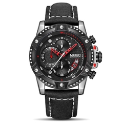 MEGIR criativo relógio de pulso homem relógio impermeável couro masculino relógios de marca de luxo cronógrafo esporte relogio masculino - comprar online