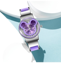 Moda cartoon mickey feminino relógio masculino transparente oco quartzo pulseira de couro infantil relógio de pulso menina presente relogio feminino