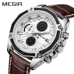 MEGIR relógios oficiais de quartzo masculino moda couro genuíno relógio cronógrafo relógio para homens gentis estudantes masculinos Reloj Hombre 2015 - comprar online