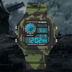 SYNOKE Relógios Masculino Sport Digital Estilo G Choque Camuflagem Militar Verde Data Cronógrafo Multifuncional Relógio de Pulso Masculino
