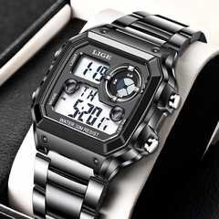 LIGE 2021 NOVA marca de luxo masculino relógio relógio de pulso militar esporte digital pulseira de aço masculino relógio à prova d'água masculino relogio masculino