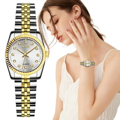 Relógios de pulso femininos elegantes ouro prata nova moda luxo luminoso diamante feminino relógios de quartzo feminino relógio de aço inoxidável