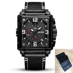 Megir novo luxo masculino esportes cronógrafo relógio de quartzo multifuncional calendário luminoso relógio à prova dclock água quadrado 2061 - comprar online