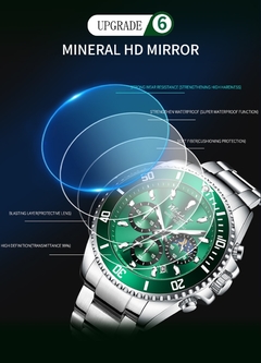 Imagem do 2021 Novo Relógio Moda Masculina Impermeável Aço Inoxidável Verde Diver Esportivo Chronograph Relógio Quartz Masculino Relogio Masculino