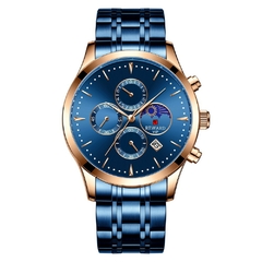 Relógios Masculinos Recompensa Relógio de Quartzo de Luxo Moda Casual Pulseira de Aço Masculino Cronógrafo À Prova D' Água Fase da Lua Relógio de Pulso