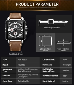 Megir novo luxo masculino esportes cronógrafo relógio de quartzo multifuncional calendário luminoso relógio à prova dclock água quadrado 2061 - Relogios Importados na Web - Frete Grátis Todo o Brasil