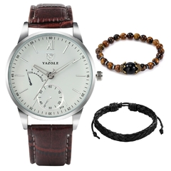 Pulseira masculina moda conjunto relógio branco chique minimalista mostrador de quartzo 2 pulseiras masculinas conjunto de presente de aniversário para namorado marido