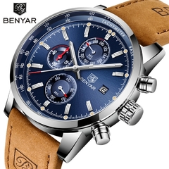 Relógios masculinos BENYAR Quartz Fashion Chronograph Relógios masculinos de couro de marca de luxo à prova d'água Relogio masculino