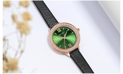 MEGIR Relógios Femininos Reloj Mujer Green Face Couro Strap Luxo Diamante Ladies Watch Women Relogio Feminino Zegarek Damski - loja online