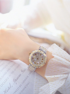Imagem do Relógios femininos ouro marca luxuosa diamante quartzo mostrador grande Relógios de pulso femininos relógio de aço inoxidável feminino relogio feminino
