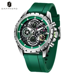 Relógio masculino SAPPHERO 100M à prova d'água aço inoxidável cronógrafo marca de luxo relógio de pulso de silicone militar casual moda presente