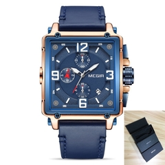 Megir novo luxo masculino esportes cronógrafo relógio de quartzo multifuncional calendário luminoso relógio à prova dclock água quadrado 2061 - loja online