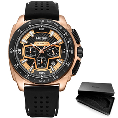 Megir masculino relógios cronógrafo esporte com movimento de quartzo elástico relógio de pulso luminoso para meninos masculinos - buy online