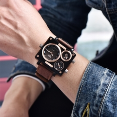 Relógio Oulm Marca de Luxo Homem Tecido Srap Relógio Relógio de Quartzo Relógio Masculino Vários Fusos Horários Quadrados Relogios Esportivos Relogio masculino - loja online