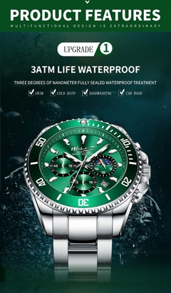 2021 Novo Relógio Moda Masculina Impermeável Aço Inoxidável Verde Diver Esportivo Chronograph Relógio Quartz Masculino Relogio Masculino - Relogios Importados na Web - Frete Grátis Todo o Brasil