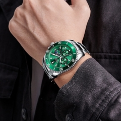 2021 Novo Relógio Moda Masculina Impermeável Aço Inoxidável Verde Diver Esportivo Chronograph Relógio Quartz Masculino Relogio Masculino - comprar online