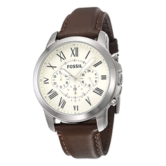 Fossil assistant relógio masculino, relógio com cronógrafo para homens, mostrador branco de quartzo em aço inoxidável, couro marrom fs4735