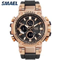 Imagem do SMAEL 1803 Relógio esportivo masculino relógios à prova d'água 5Bar Dual Time Relógio militar masculino relógio despertador resistente a choques montre homme