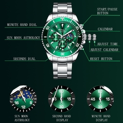 2021 Novo Relógio Moda Masculina Impermeável Aço Inoxidável Verde Diver Esportivo Chronograph Relógio Quartz Masculino Relogio Masculino na internet