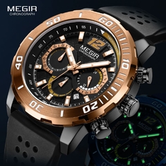 MEGIR Silicone Strap Miliary Sport Relógios Men À Prova D 'Água Luminosa Chronograph Relógio De Quartzo Man Brown