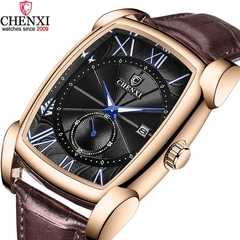 Relógios masculinos vintage da marca CHENXI Relógios retrô com pulseira de couro genuíno com numerais romanos Relógios masculinos antigos quadrados para presente à prova d'água - loja online
