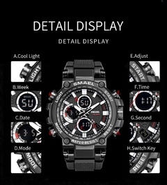 SMAEL 1803 Relógio esportivo masculino relógios à prova d'água 5Bar Dual Time Relógio militar masculino relógio despertador resistente a choques montre homme - comprar online