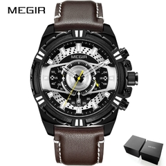 Relógio masculino MEGIR pulseira de couro do exército relógios casuais relógios impermeáveis de quartzo - Relogios Importados na Web - Frete Grátis Todo o Brasil