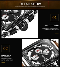 Megir novo luxo masculino esportes cronógrafo relógio de quartzo multifuncional calendário luminoso relógio à prova dclock água quadrado 2061 - comprar online