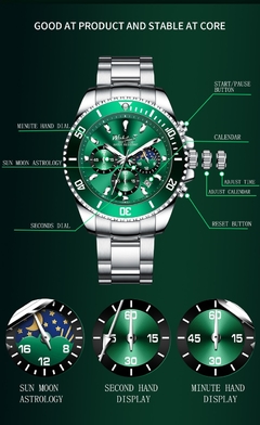 2021 Novo Relógio Moda Masculina Impermeável Aço Inoxidável Verde Diver Esportivo Chronograph Relógio Quartz Masculino Relogio Masculino na internet