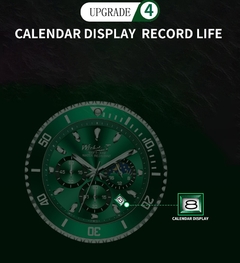 2021 Novo Relógio Moda Masculina Impermeável Aço Inoxidável Verde Diver Esportivo Chronograph Relógio Quartz Masculino Relogio Masculino - loja online