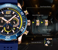 MEGIR Silicone Strap Miliary Sport Relógios Men À Prova D 'Água Luminosa Chronograph Relógio De Quartzo Man Brown - comprar online