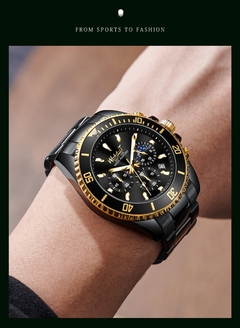 2021 Novo Relógio Moda Masculina Impermeável Aço Inoxidável Verde Diver Esportivo Chronograph Relógio Quartz Masculino Relogio Masculino - loja online