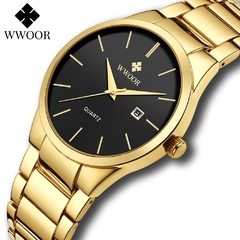 Relógio de luxo WWOOR masculino empresarial esportes masculino relógios de pulso de quartzo ouro aço inoxidável impermeável automático data relogio masculino