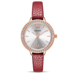 MEGIR Relógios Femininos Reloj Mujer Green Face Couro Strap Luxo Diamante Ladies Watch Women Relogio Feminino Zegarek Damski - comprar online