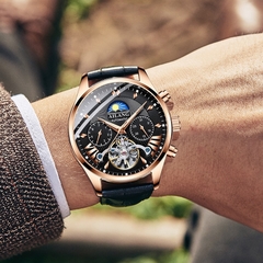 AILANG, marca de luxo masculino, relógio mecânico de fase lunar multifuncional relógio de mergulho relógio masculino de negócios
